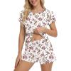 Ekouaer Womens Pajama Sets 2 Piece Ruffle Sleeves Top and Shorts Pjs Soft Sleepwear Casual Lounge Set with Pockets(Flower)