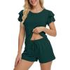 Ekouaer Womens Pajama Sets 2 Piece Ruffle Sleeves Top and Shorts Pjs Soft Sleepwear Casual Lounge Set with Pockets(Green)