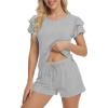 Ekouaer Womens Pajama Sets 2 Piece Ruffle Sleeves Top and Shorts Pjs Soft Sleepwear Casual Lounge Set with Pockets(Light Gray)