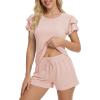 Ekouaer Womens Pajama Sets 2 Piece Ruffle Sleeves Top and Shorts Pjs Soft Sleepwear Casual Lounge Set with Pockets(Light Pink)
