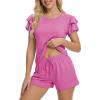 Ekouaer Womens Pajama Sets 2 Piece Ruffle Sleeves Top and Shorts Pjs Soft Sleepwear Casual Lounge Set with Pockets(Rose Red)