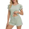Ekouaer Womens Pajama Sets 2 Piece Ruffle Sleeves Top and Shorts Pjs Soft Sleepwear Casual Lounge Set with Pockets(Sage Green)