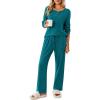 Ekouaer Womens Pajamas Set 2 Piece Lounge Sets Ribbed Knit Button Down Pjs Set Fleece Long Sleeve Sleepwear(Green)