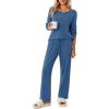 Ekouaer Womens Pajamas Set 2 Piece Lounge Sets Ribbed Knit Button Down Pjs Set Fleece Long Sleeve Sleepwear(Royal Blue)