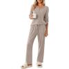 Ekouaer Womens Pajamas Set 2 Piece Lounge Sets Ribbed Knit Button Down Pjs Set Fleece Long Sleeve Sleepwear(Taupe Gray)