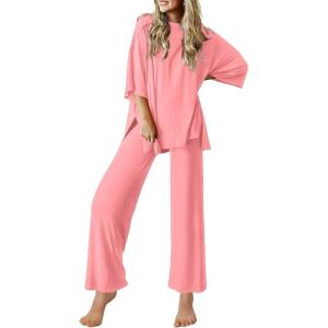 Ekouaer Lounge Sets for Women Short Sleeve Tops and Long Pants Soft Comfy Pajamas Set 2 Piece Outfits S-XXL(Deep Pink)