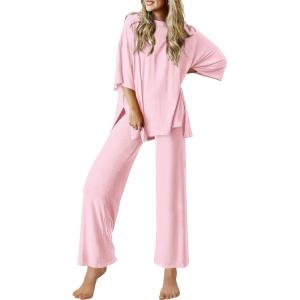 Ekouaer Lounge Sets for Women Short Sleeve Tops and Long Pants Soft Comfy Pajamas Set 2 Piece Outfits S-XXL(Pink)