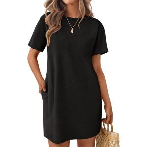 Ekouaer Nightgowns for Women Cotton Sleep Shirts Tshirt Nightshirt Casual Sleepdress Pullover Dress with Pockets S-3XL(Black)