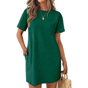 Ekouaer Nightgowns for Women Cotton Sleep Shirts Tshirt Nightshirt Casual Sleepdress Pullover Dress with Pockets S-3XL(Evergreen)