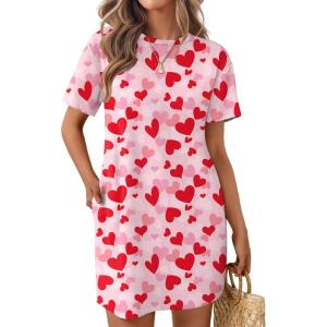 Ekouaer Nightgowns for Women Cotton Sleep Shirts Tshirt Nightshirt Casual Sleepdress Pullover Dress with Pockets S-3XL(Heart)