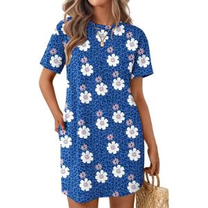 Ekouaer Nightgowns for Women Cotton Sleep Shirts Tshirt Nightshirt Casual Sleepdress Pullover Dress with Pockets S-3XL(Leopard Flower)