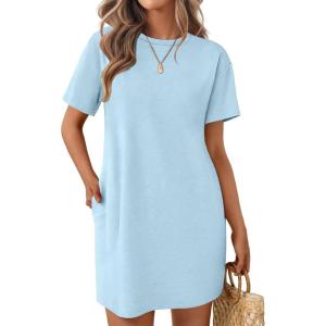 Ekouaer Nightgowns for Women Cotton Sleep Shirts Tshirt Nightshirt Casual Sleepdress Pullover Dress with Pockets S-3XL(Light Blue)