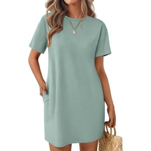 Ekouaer Nightgowns for Women Cotton Sleep Shirts Tshirt Nightshirt Casual Sleepdress Pullover Dress with Pockets S-3XL(Light Green)