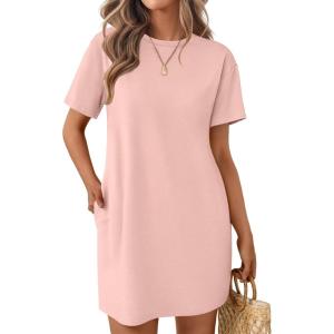 Ekouaer Nightgowns for Women Cotton Sleep Shirts Tshirt Nightshirt Casual Sleepdress Pullover Dress with Pockets S-3XL(Light Pink)
