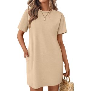 Ekouaer Nightgowns for Women Cotton Sleep Shirts Tshirt Nightshirt Casual Sleepdress Pullover Dress with Pockets S-3XL(Light Yellow)