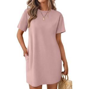 Ekouaer Nightgowns for Women Cotton Sleep Shirts Tshirt Nightshirt Casual Sleepdress Pullover Dress with Pockets S-3XL(Lotus Pink)