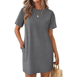 Ekouaer Nightgowns for Women Cotton Sleep Shirts Tshirt Nightshirt Casual Sleepdress Pullover Dress with Pockets S-3XL(Medium Gray)