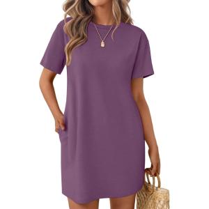 Ekouaer Nightgowns for Women Cotton Sleep Shirts Tshirt Nightshirt Casual Sleepdress Pullover Dress with Pockets S-3XL(Mulberry)