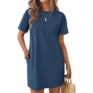Ekouaer Nightgowns for Women Cotton Sleep Shirts Tshirt Nightshirt Casual Sleepdress Pullover Dress with Pockets S-3XL(Navy Blue)