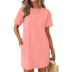 Ekouaer Nightgowns for Women Cotton Sleep Shirts Tshirt Nightshirt Casual Sleepdress Pullover Dress with Pockets S-3XL(Orange Pink)