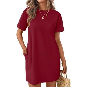 Ekouaer Nightgowns for Women Cotton Sleep Shirts Tshirt Nightshirt Casual Sleepdress Pullover Dress with Pockets S-3XL(Wine Red)
