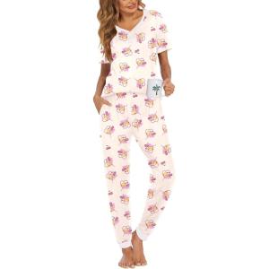 Ekouaer Pajamas for Women Set 2 Piece Lounge Set Short Sleeve Pjs Joggers Long Pants Sleepwear with Pockets(Champagne Teddy)