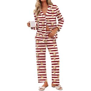 Ekouaer Pajamas for Women Set Button Down Pj Long Sleeve Shirt and Pants Lounge Sets Fall Sleepwear with Pockets(Striped Teddy)