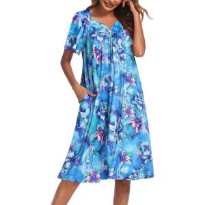 Ekouaer Women’s House Dress with Pockets(Aqua Multi)