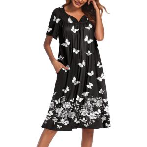 Ekouaer Women’s House Dress with Pockets(Black White Butterfly)