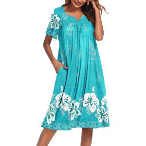 Ekouaer Women’s House Dress with Pockets(Green White Floral)