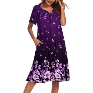 Ekouaer Women’s House Dress with Pockets(Purple Black Floral)