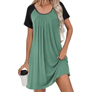 Ekouaer Women’s Nightgown Short Sleeve Sleepwear Comfy Sleepshirts Pleated Scoopneck Nightshirt S-XXXL(Celadon1)