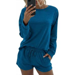 Ekouaer Womens Pajama Sets 2 Piece Lounge Set Casual Long Sleeve Loungewear Matching Sleepwear(Blue)