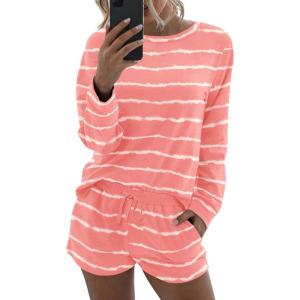 Ekouaer Womens Pajama Sets 2 Piece Lounge Set Casual Long Sleeve Loungewear Matching Sleepwear(Pink Tie-dye)