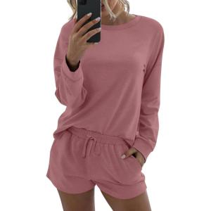 Ekouaer Womens Pajama Sets 2 Piece Lounge Set Casual Long Sleeve Loungewear Matching Sleepwear(Purple Grey)
