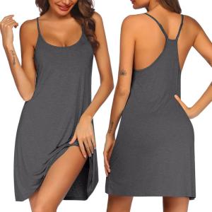 Ekouaer Women’s Racerback Sleeveless Nightgown(Charcoal Grey)