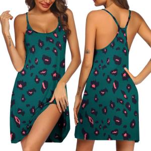 Ekouaer Women’s Racerback Sleeveless Nightgown(Green Leopard)