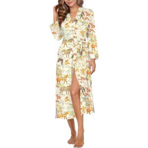 Ekouaer Womens Robe Long Knit Kimono Bathrobe Lightweight Sleepwear Soft Ladies Loungewear with Pockets, S-XXL(Zebra)