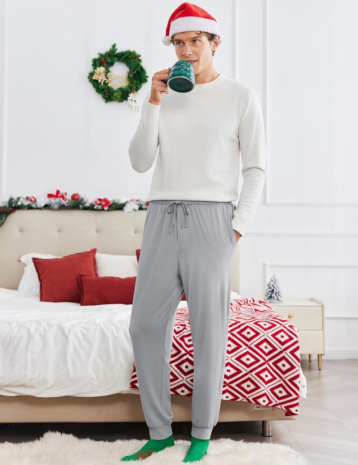 imageEkouaer Mens Pajama Pants Lightweight Loungewear Comfy Jogger Sleep Pant Long Pj Bottoms with Drawstring amp Pockets2 Packblacklight Grey