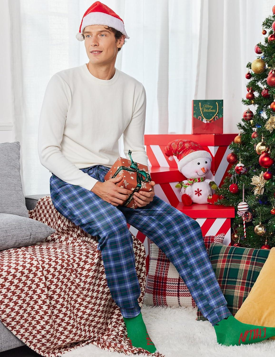 imageEkouaer Mens Pajama Pants Lightweight Loungewear Comfy Jogger Sleep Pant Long Pj Bottoms with Drawstring amp Pockets2 Packgreenblue Plaid