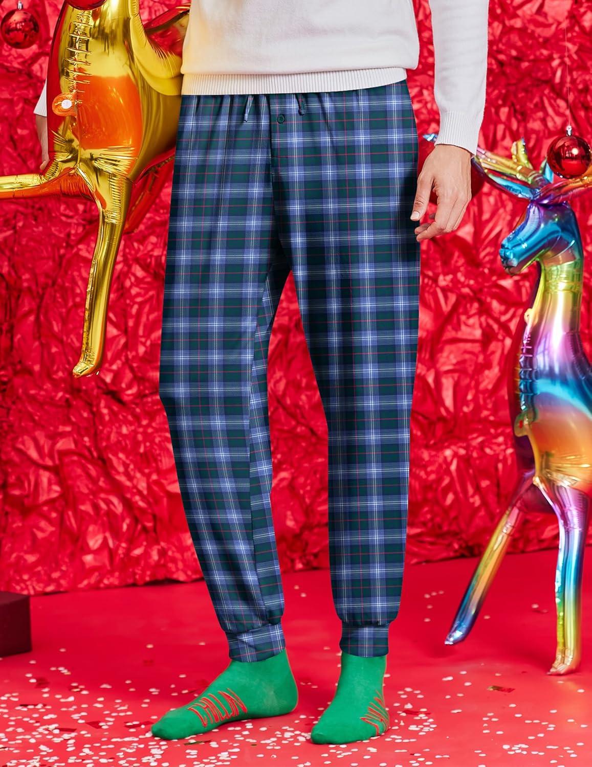 imageEkouaer Mens Pajama Pants Lightweight Loungewear Comfy Jogger Sleep Pant Long Pj Bottoms with Drawstring amp Pockets2 Packgreenblue Plaid