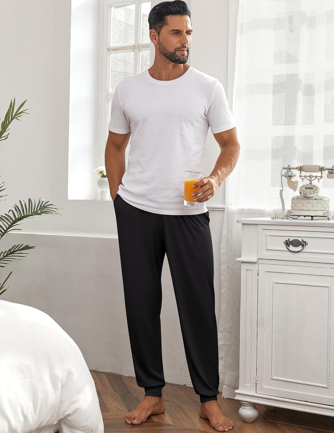 imageEkouaer Mens Pajama Pants Lightweight Loungewear Comfy Jogger Sleep Pant Long Pj Bottoms with Drawstring amp PocketsBlack
