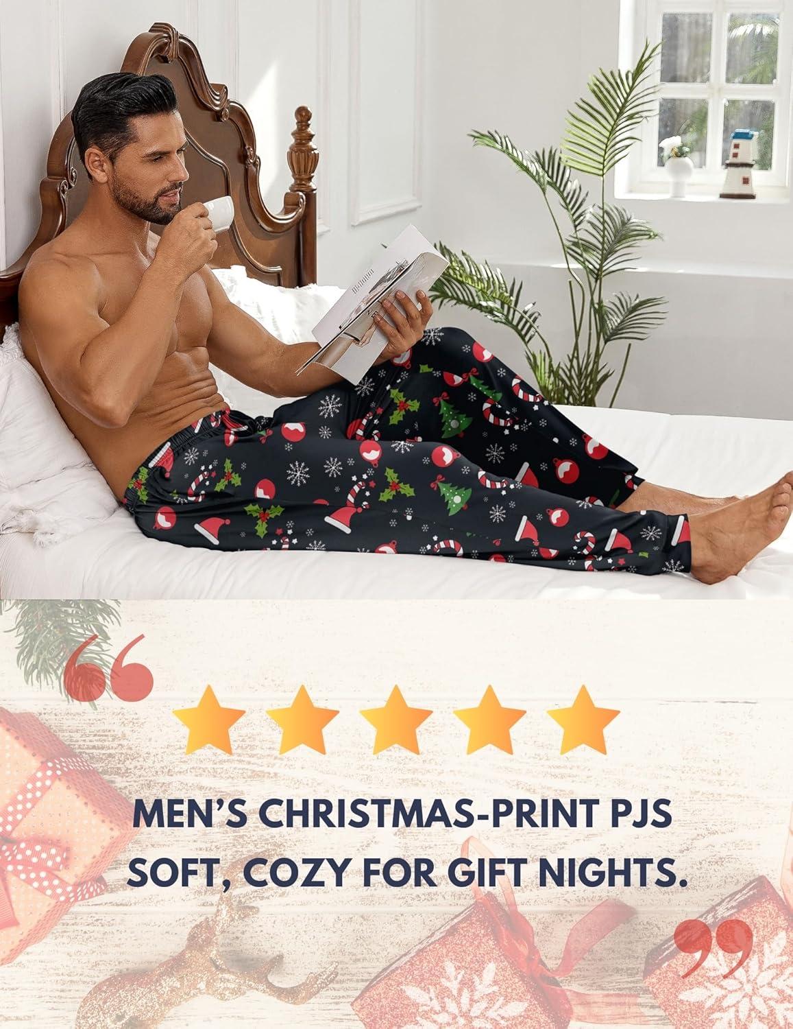 imageEkouaer Mens Pajama Pants Lightweight Loungewear Comfy Jogger Sleep Pant Long Pj Bottoms with Drawstring amp PocketsBlack Christmas