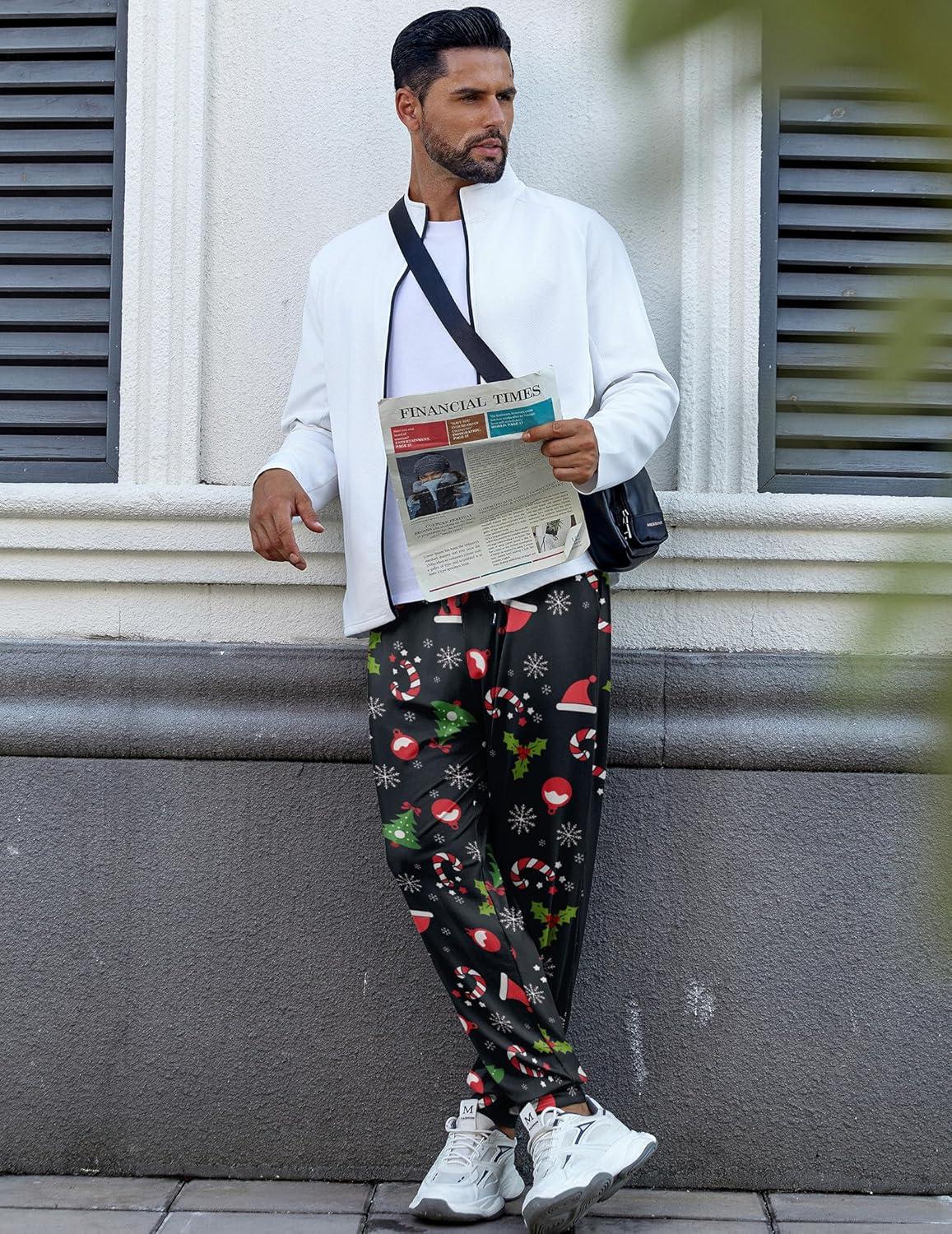 imageEkouaer Mens Pajama Pants Lightweight Loungewear Comfy Jogger Sleep Pant Long Pj Bottoms with Drawstring amp PocketsBlack Christmas