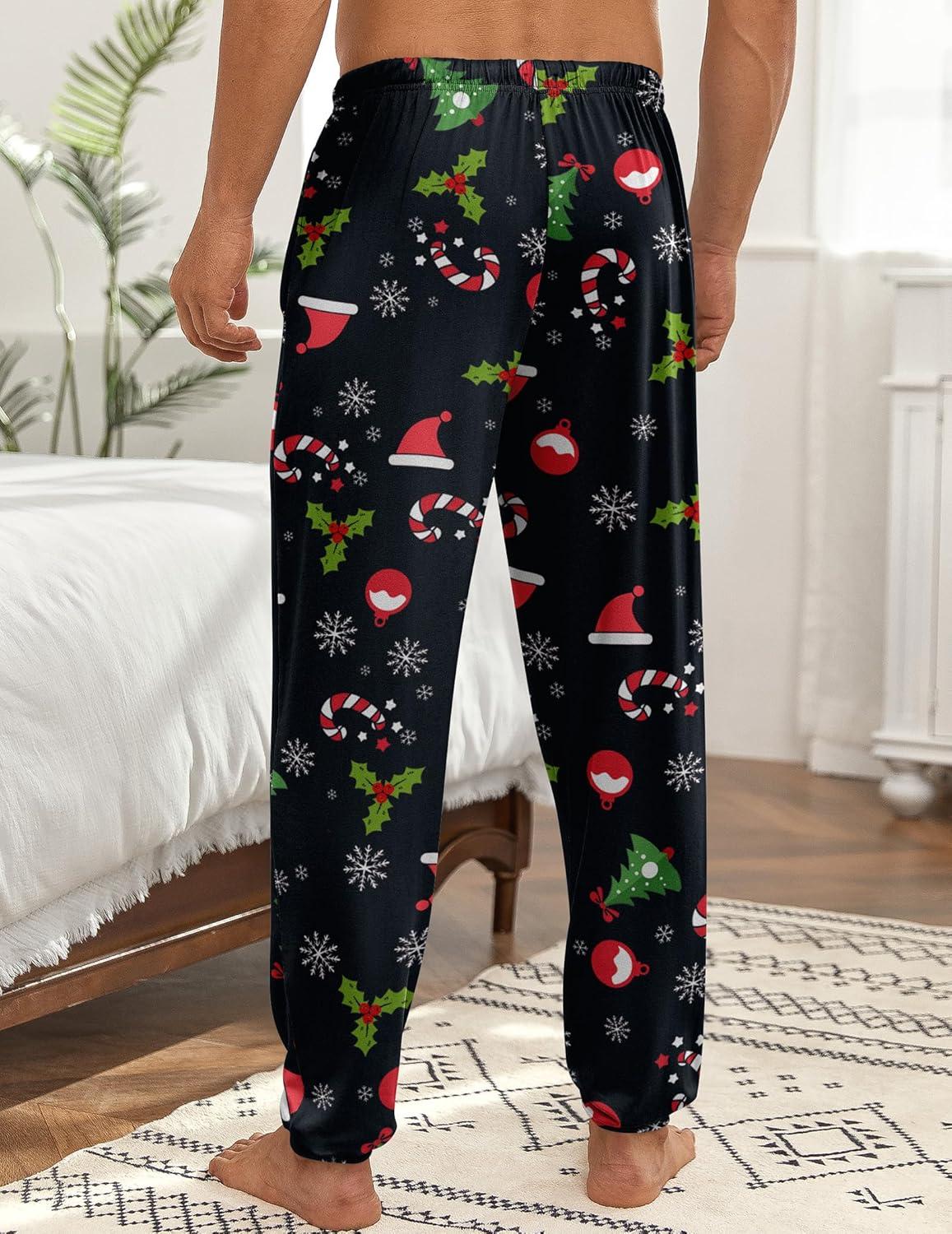 imageEkouaer Mens Pajama Pants Lightweight Loungewear Comfy Jogger Sleep Pant Long Pj Bottoms with Drawstring amp PocketsBlack Christmas