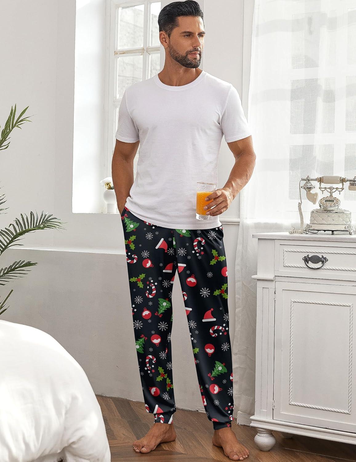 imageEkouaer Mens Pajama Pants Lightweight Loungewear Comfy Jogger Sleep Pant Long Pj Bottoms with Drawstring amp PocketsBlack Christmas