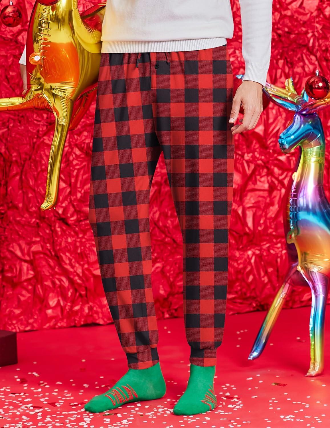 imageEkouaer Mens Pajama Pants Lightweight Loungewear Comfy Jogger Sleep Pant Long Pj Bottoms with Drawstring amp PocketsBlack Plaidred Plaid
