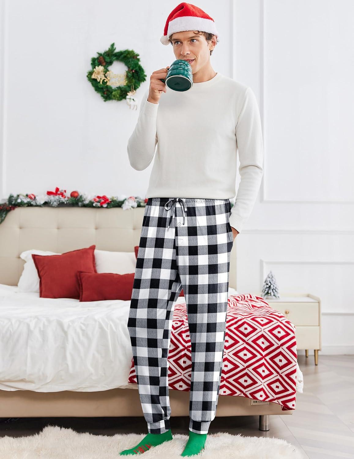 imageEkouaer Mens Pajama Pants Lightweight Loungewear Comfy Jogger Sleep Pant Long Pj Bottoms with Drawstring amp PocketsBlack Plaidred Plaid
