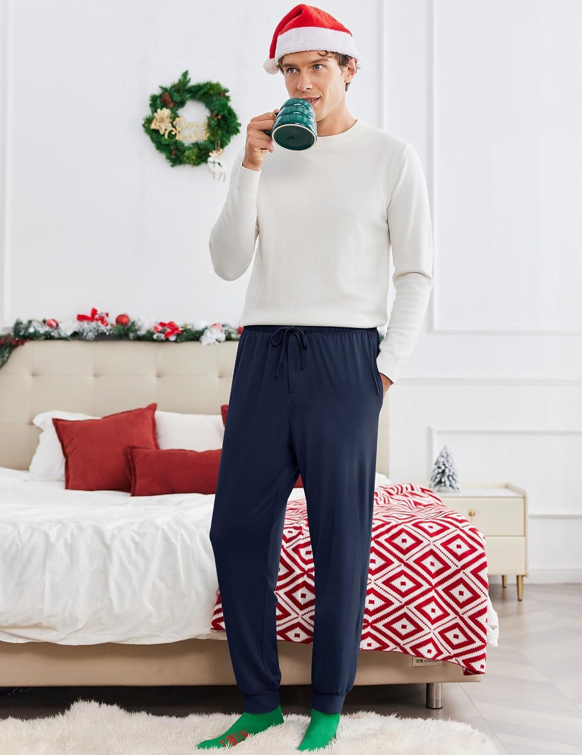 imageEkouaer Mens Pajama Pants Lightweight Loungewear Comfy Jogger Sleep Pant Long Pj Bottoms with Drawstring amp PocketsBlacknavy