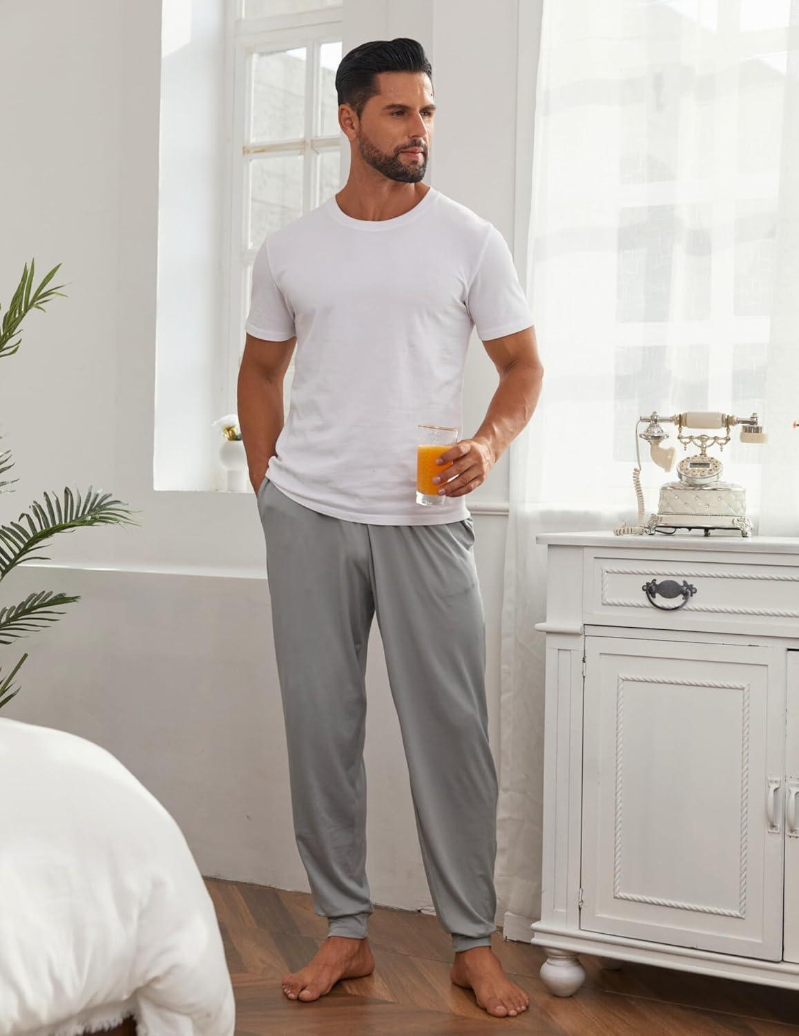 imageEkouaer Mens Pajama Pants Lightweight Loungewear Comfy Jogger Sleep Pant Long Pj Bottoms with Drawstring amp PocketsGrey